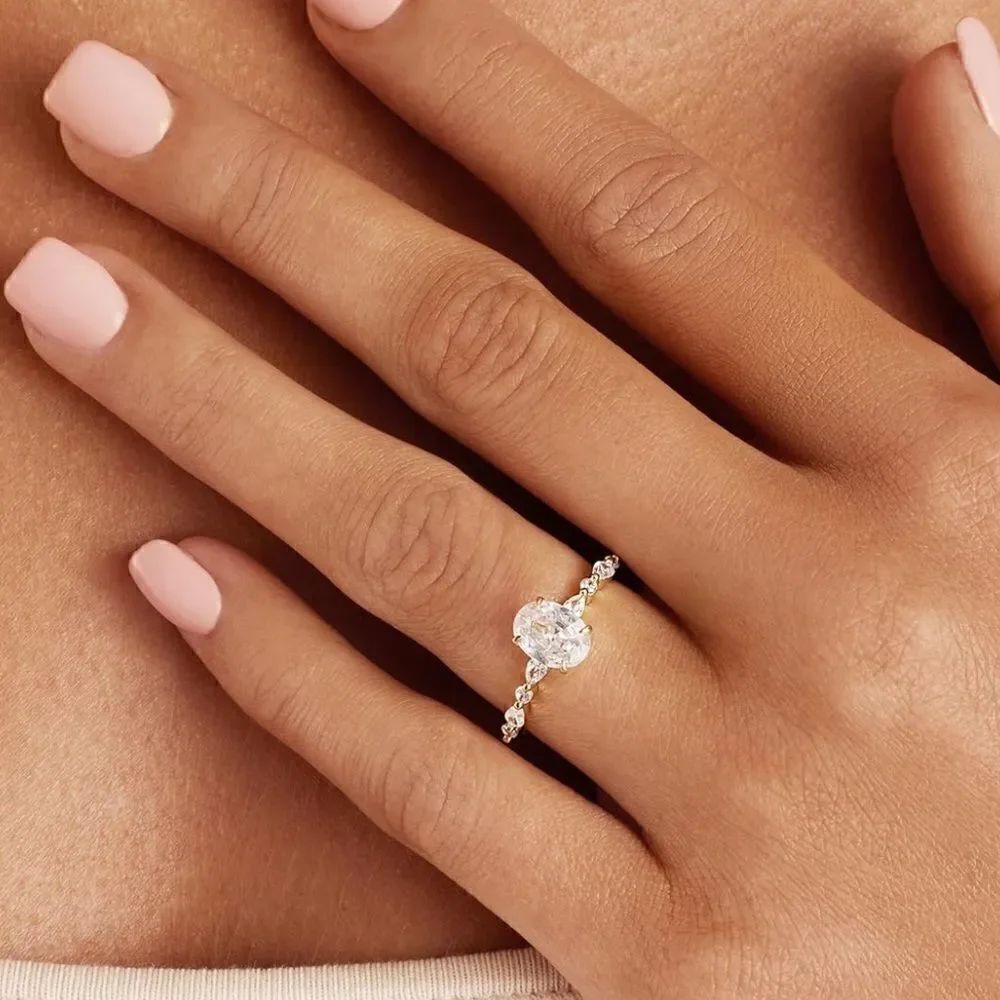 14k Gold Paved Oval Engagement Ring